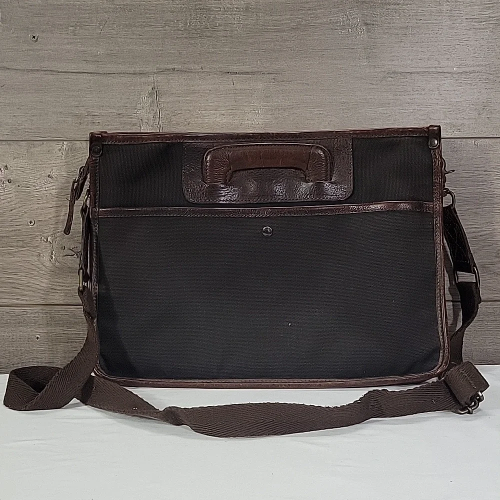 Will Leather Goods Black Brown Canvas Leather Briefcase Messenger Bag Tote